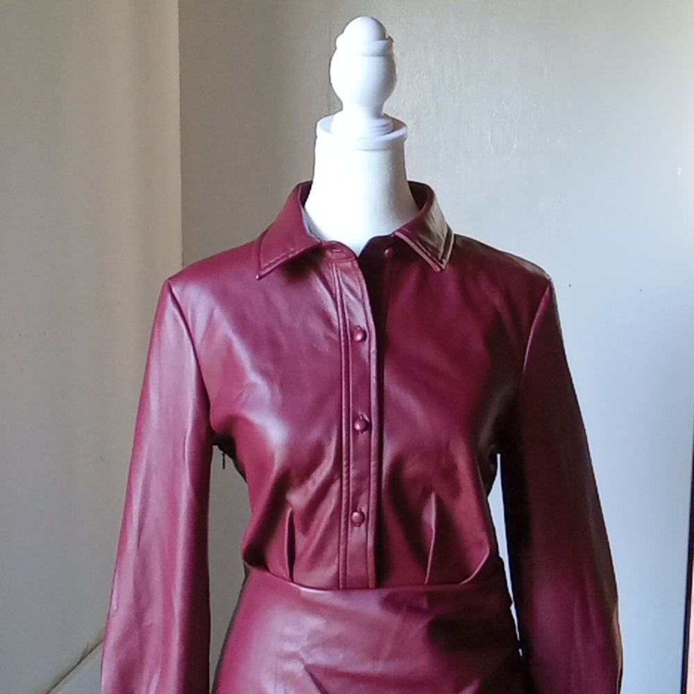 7 For All Mankind Currant Women's Faux Leather Dress Wrap Size XS Burgundy